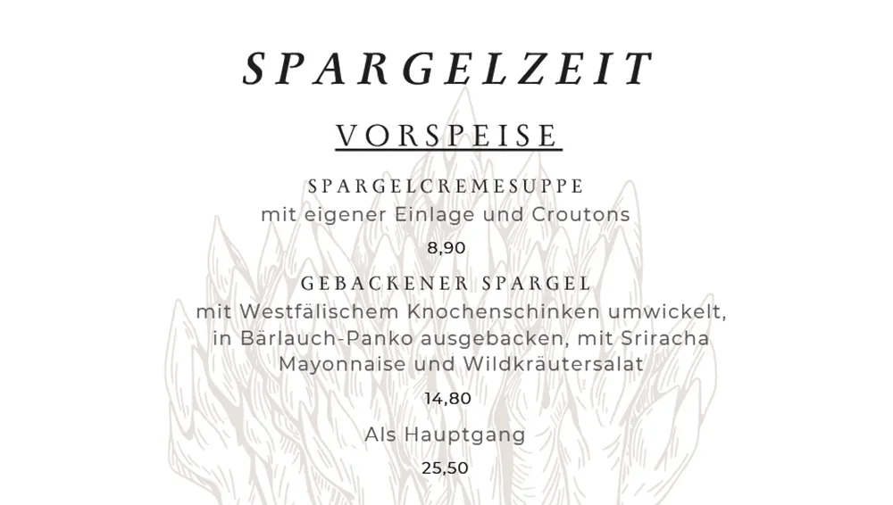 Spargelkarte 2026 | Landhaus Schieder | Hotel | Restaurant